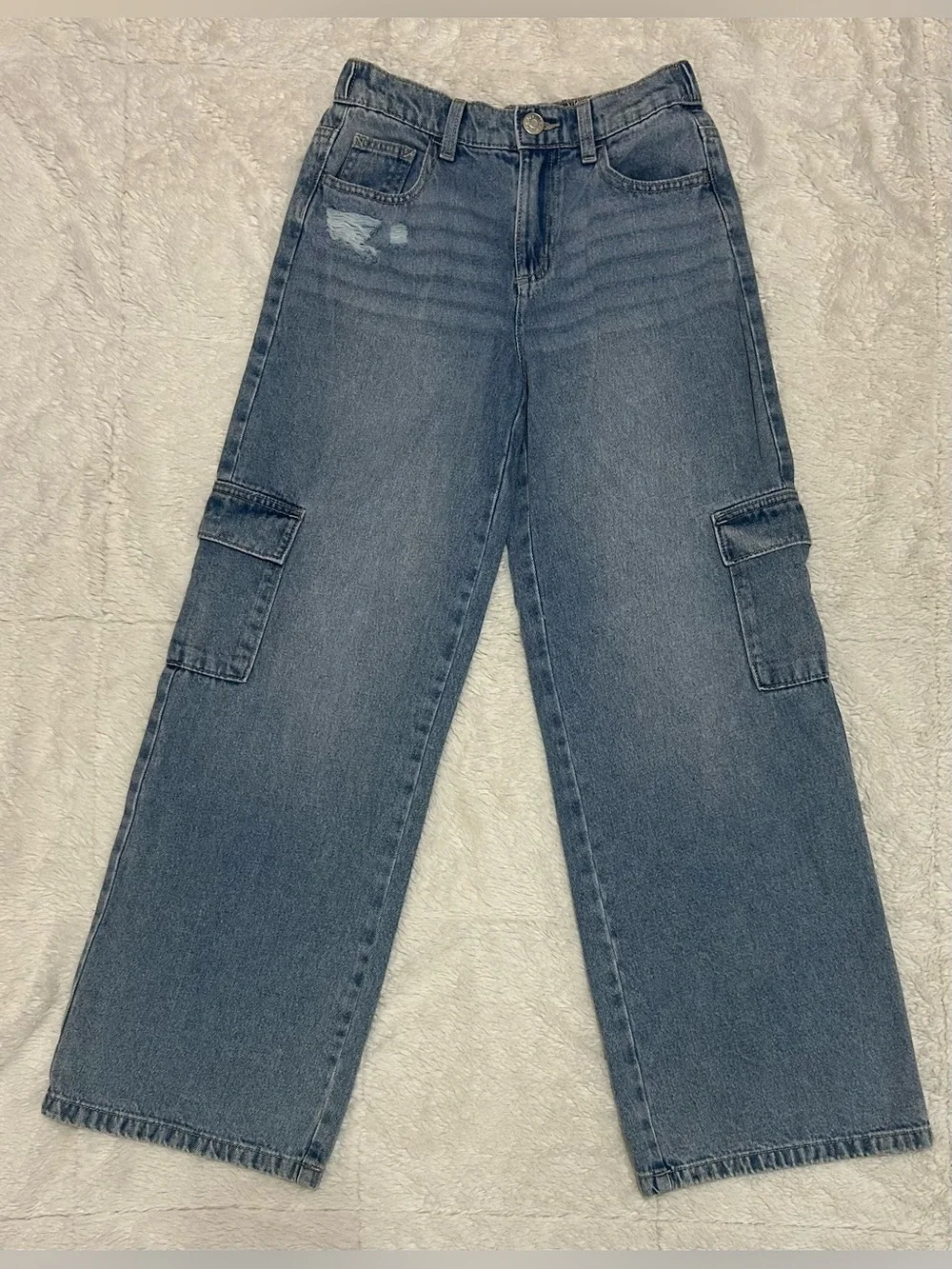Justice Girls Wide Leg Cargo Jean, Light Wash